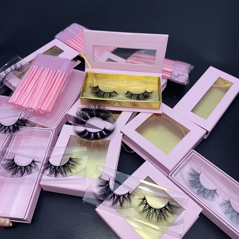 
wholesale 3d Mink eyelash with baby pink case different styles lash boxes 