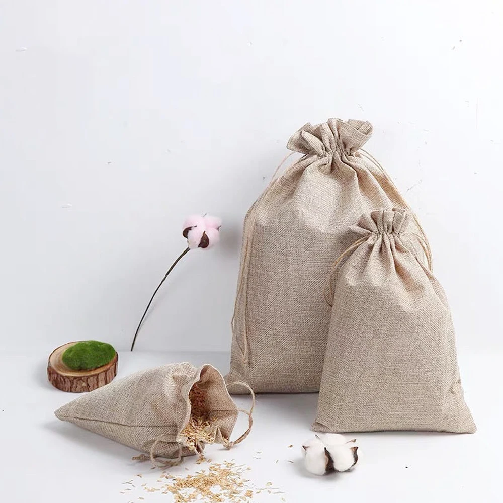 custom printing logo burlap bag food grade packaging jute drawstring bag nature color CMYK for dry food weeds coffee bean