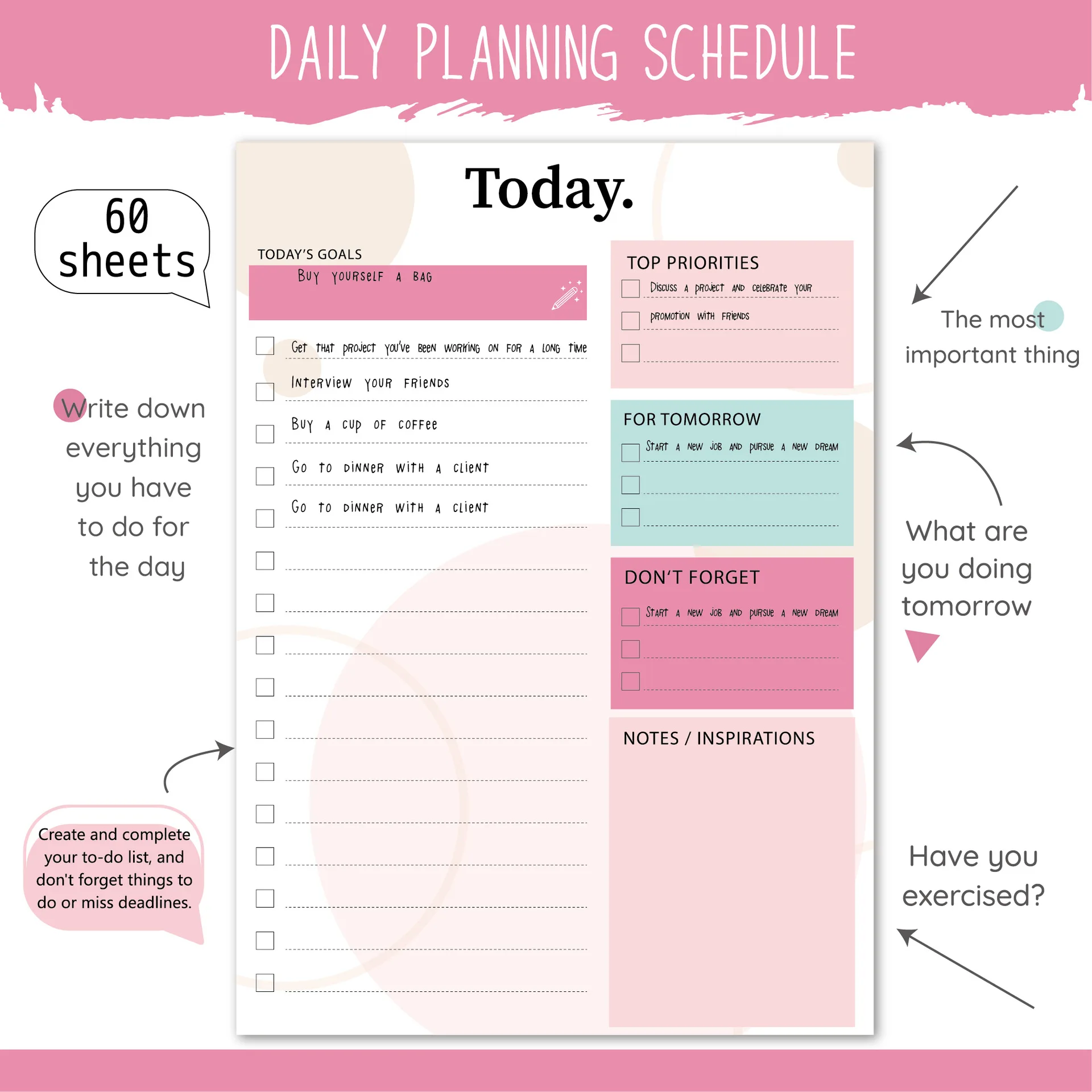 Hot Selling Daily Planner Notes Book 60 Sheets Tear Self-discipline Management Office Schedule Today Goals Notepads Memo Pads