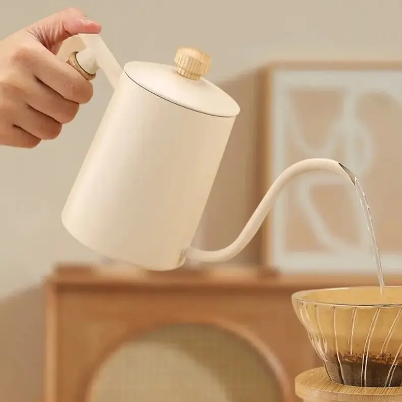 Wood Handle Gooseneck Drip Kettle Swan Neck Thin Mouth Drip Kettle Stainless Steel Coffee Pot