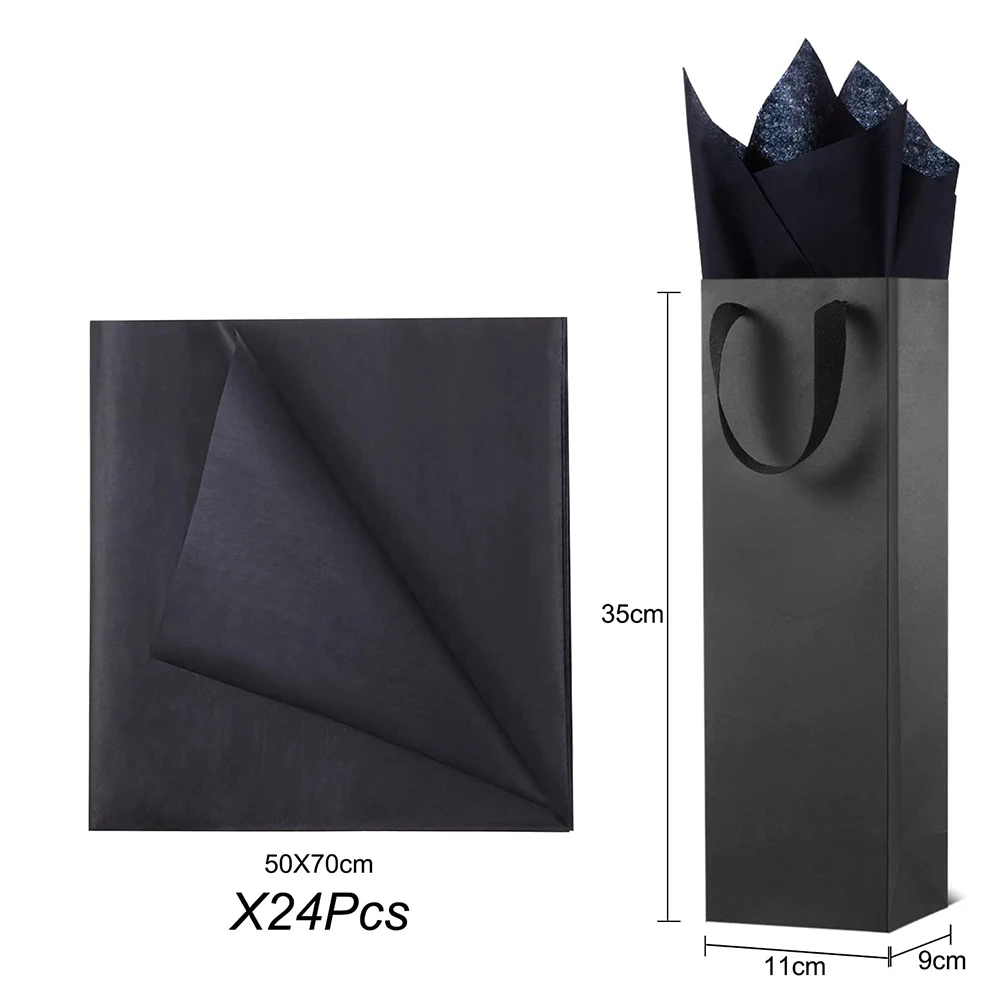 Wholesale luxury black champagne bag foldable rectangular gift paper bag wine paper bag with logo