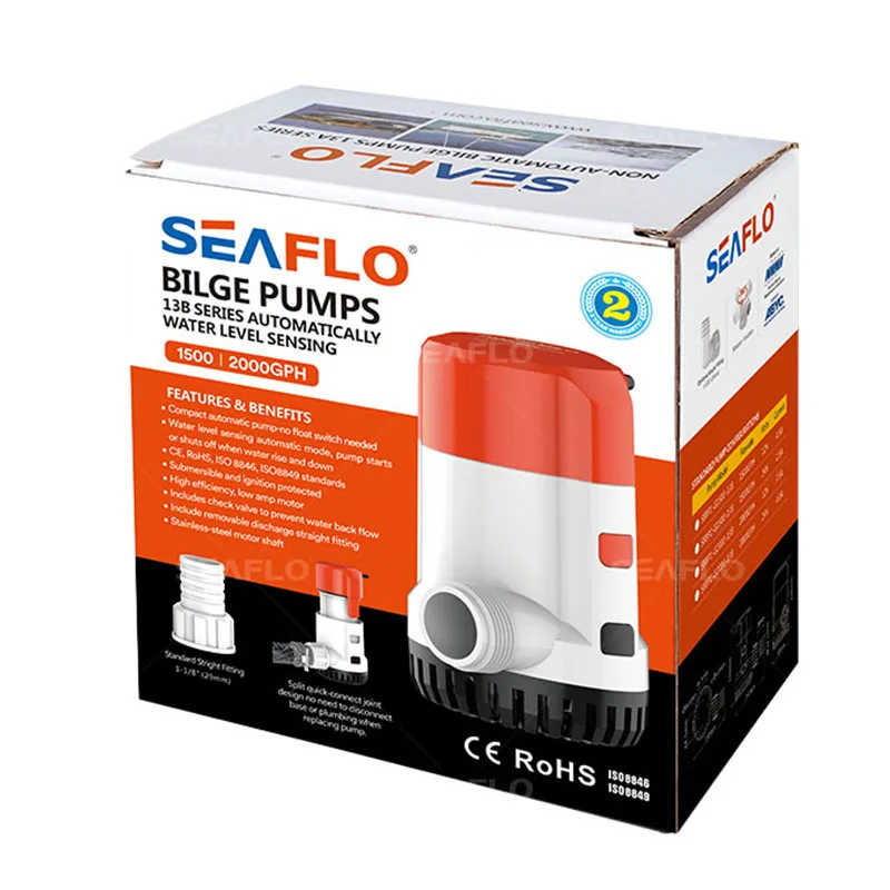 Seaflo 2000 GPH 12v Submersible Boat Marine Plumbing Electric Bilge Pump Easy install 360 rotation