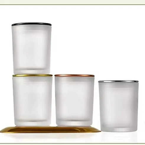 Widely Uses Heat Resistant Glass Candle Jar with Metal Lid Cheap 4oz 7oz 10oz 14oz White Frosted Candle Jars for Christmas