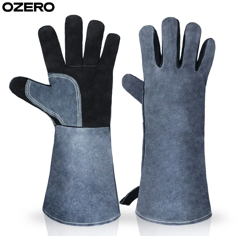 Factory-Direct Gloves Unisex Grill Sturdy construction Open-air cooking Split Cowhide Silicone Bbq Gloves