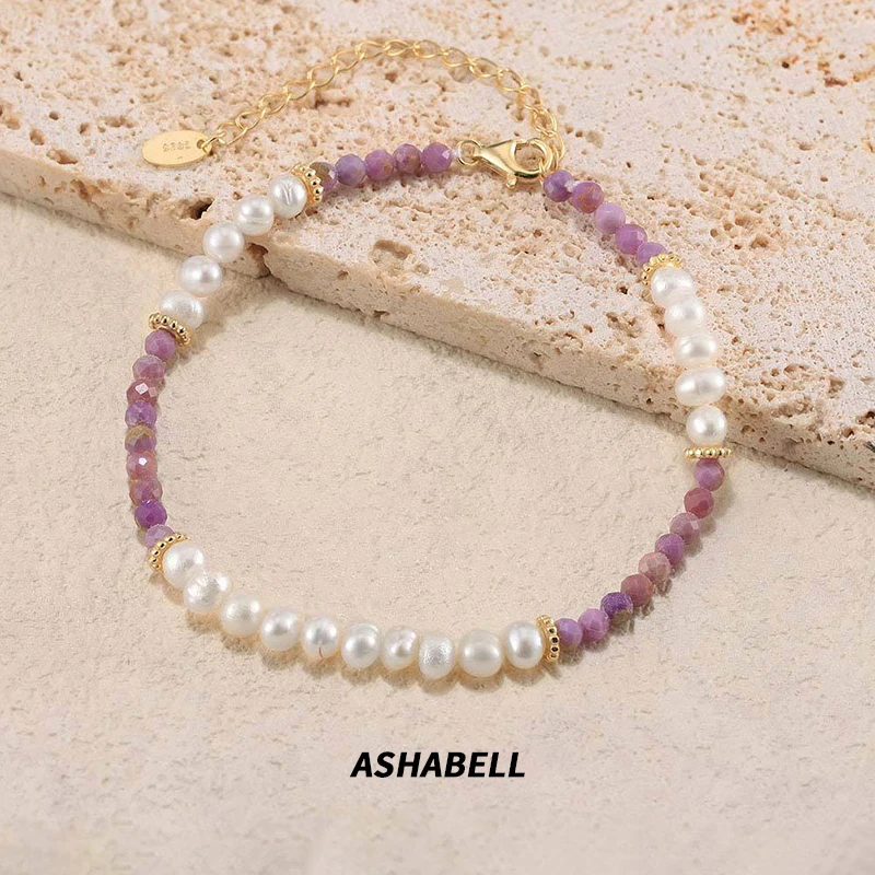 Elegant retro style S925 sterling silver bracelet natural freshwater pearl purple mica ladies bracelet