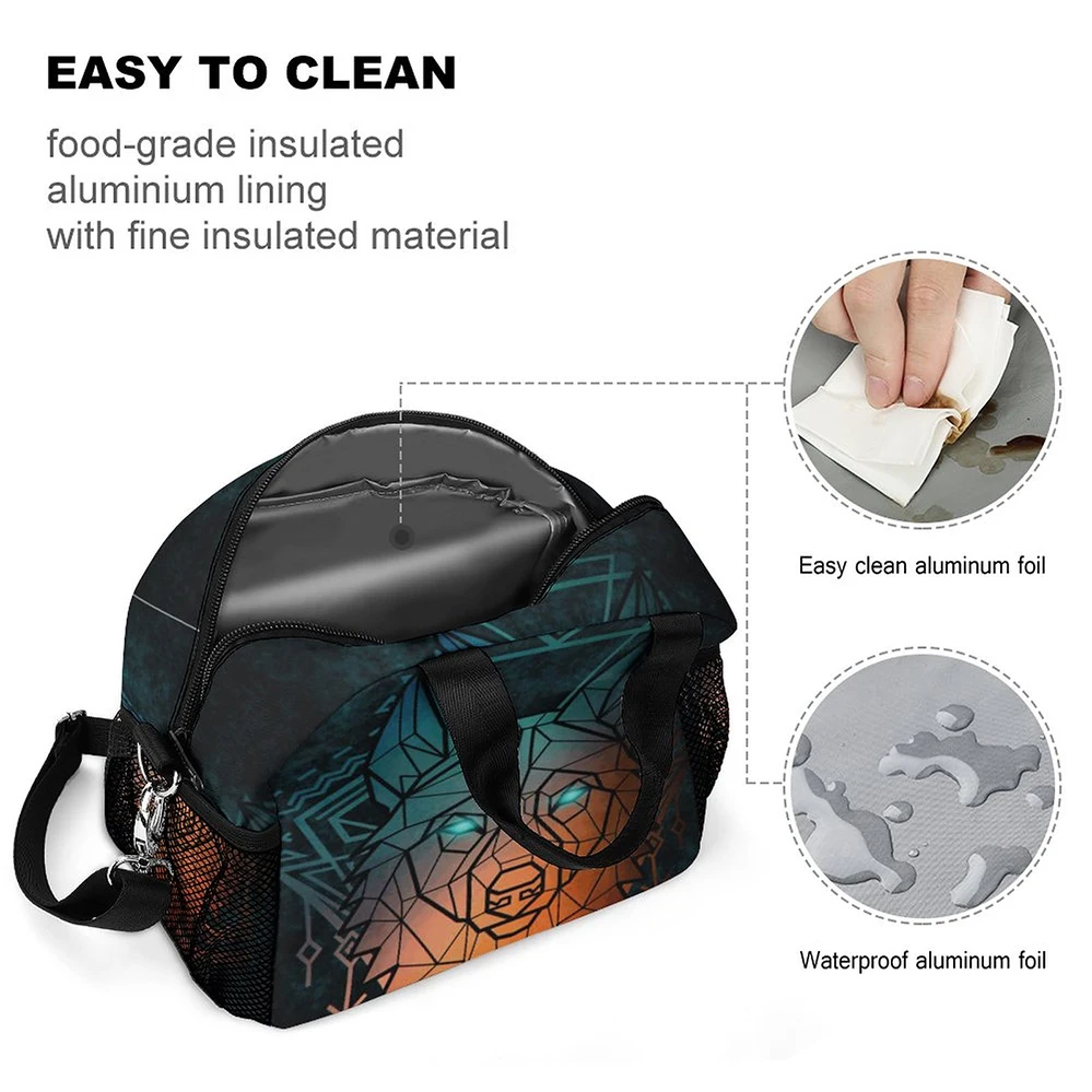 Portable Lunchbox Insulated Lunch Bags with Wolf Pattern Lunch Box for Office Picnic Set