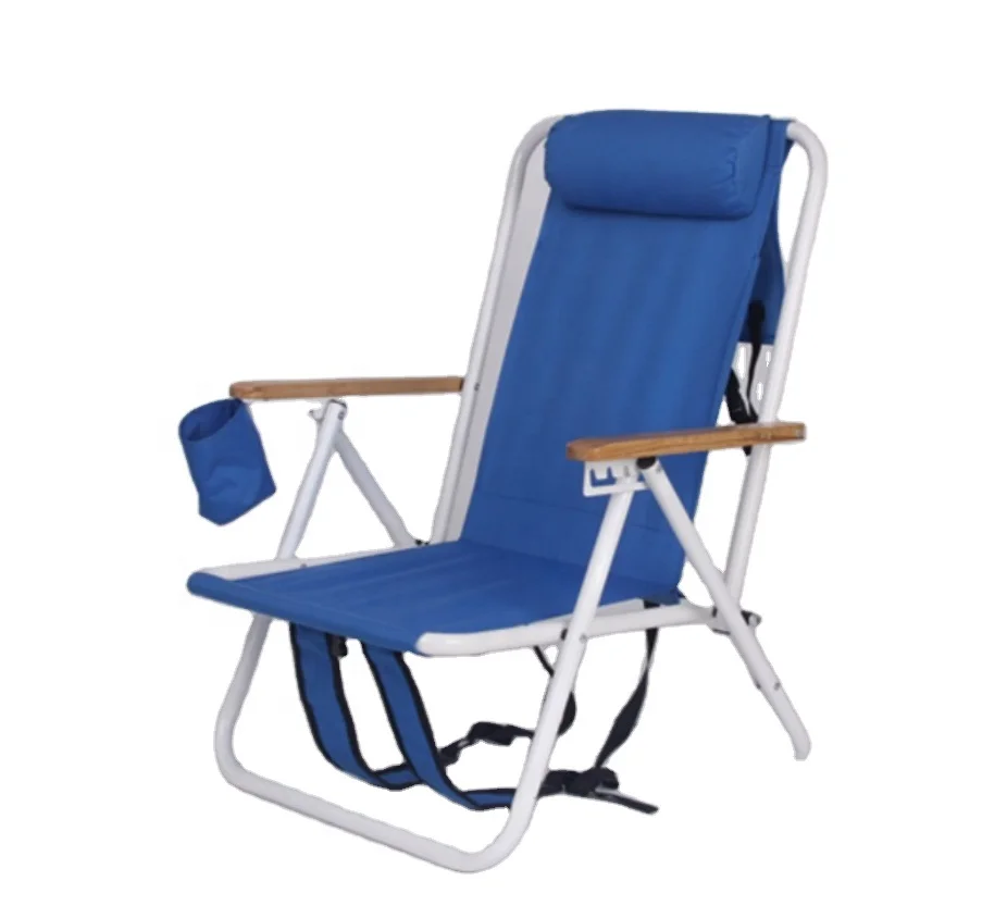 Compact Lightweight Aluminum Outdoor Picnic Folding Beach  Chair backpack with wood armrest