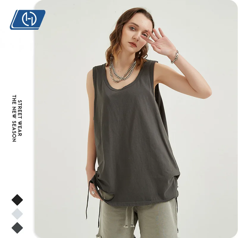 YWGH Destruction Knife Cut Solid Color Bottom Tank Top Hipster Tank Top Woman Thin Tank Top Design