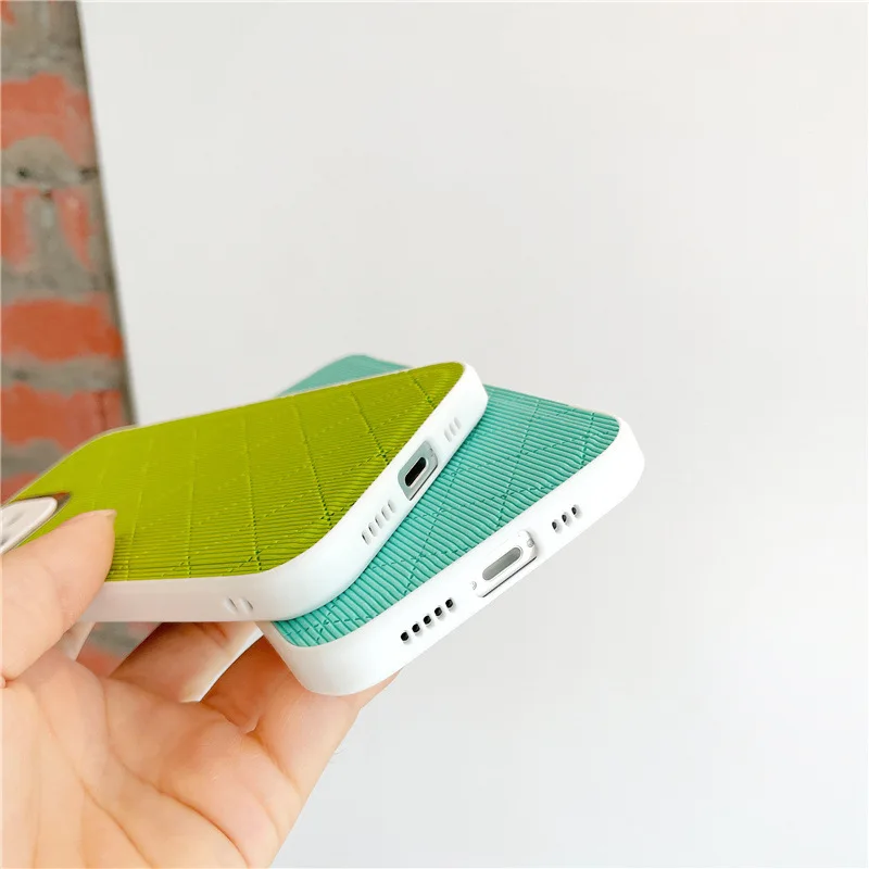 New simple metal ring for iphone 12 pro max oblique grid phone accessories 11 all-inclusive xr soft side mobile phone case