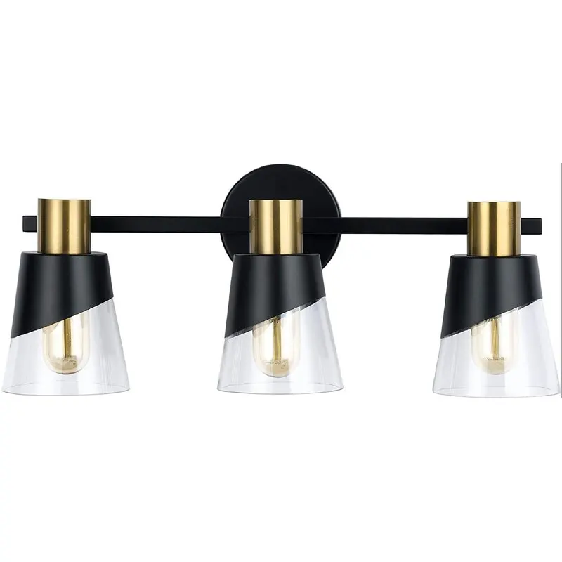 ZG Bathroom Vanity Lamp Black Powder Coating Treble Wall Mounted Vanity Lighting Fixture With White Glass Shade