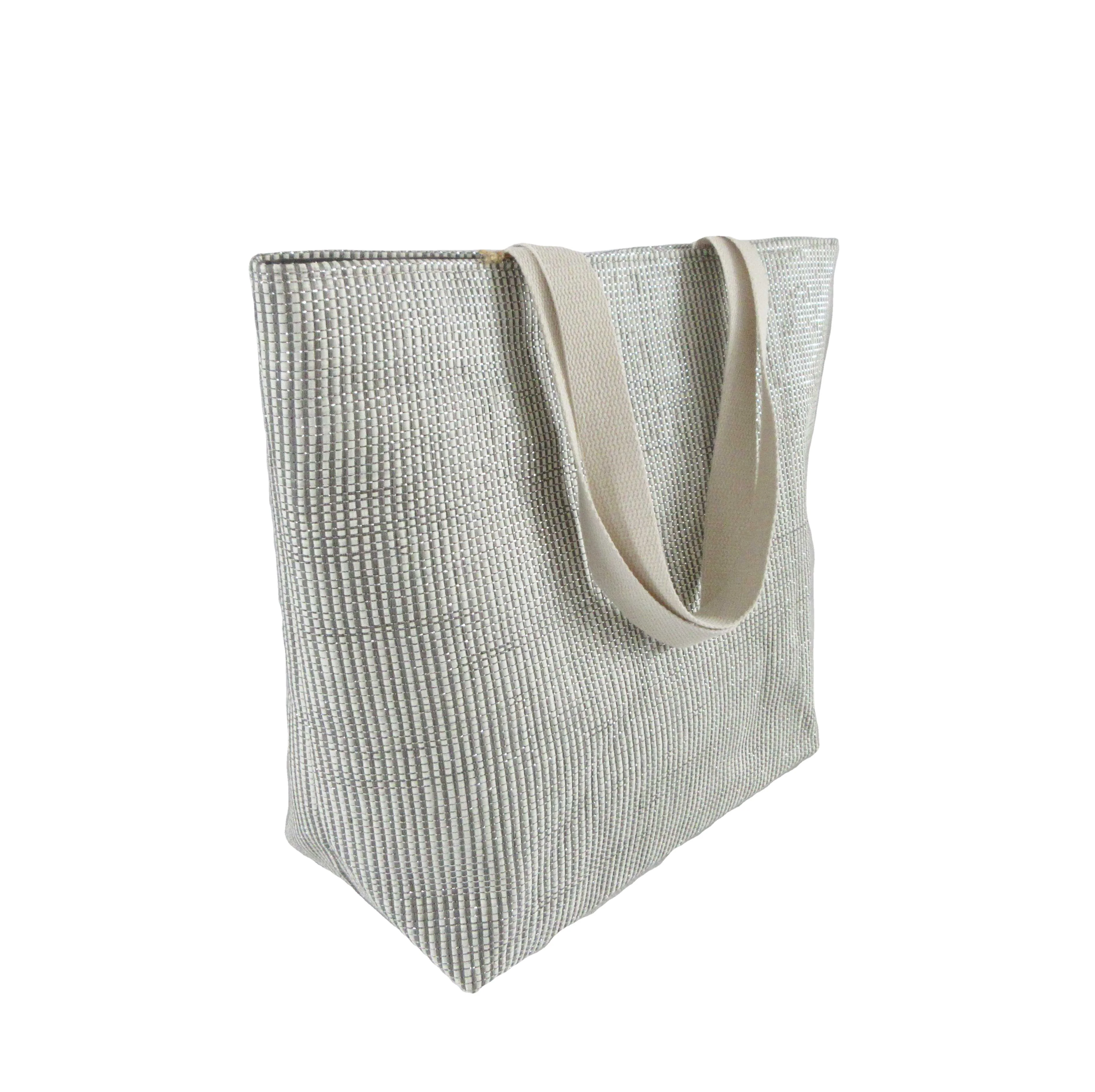 Wholesale Women Summer paper straw with sliver line Tote Bag Ladies  tote Large straw Beach Bag  custom