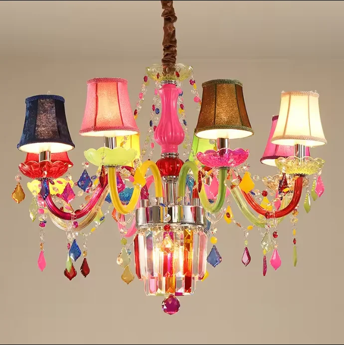 Creative Hanging Light Colorful Lighting Colored Crystal Beads Chandeliers Width 140