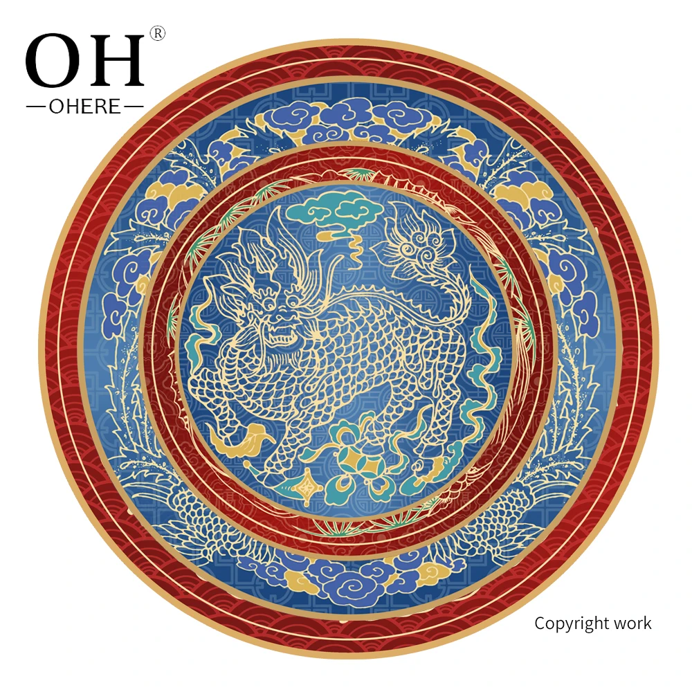 2022 hot sale traditional Chinese style Monster Nian dragon phoenix fish charger plate tableware set for hotel and wedding