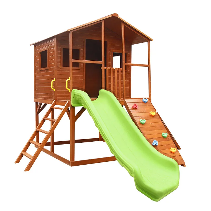 Large Used Wooden Kids Backyard Playground Outdoor Playhouses with Slide And Sandbox for sale
