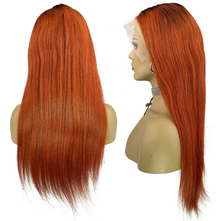 Top Selling Glueless Transparent Lace Red Hd Human Hair Wig T1b Red Ombre Color Lace Front Wigs Middle Roots Copper Red Wigs