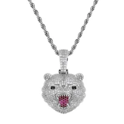 18K Gold Plated Bling Bling Full Iced Out Hip Hop Bear Pendant For Men