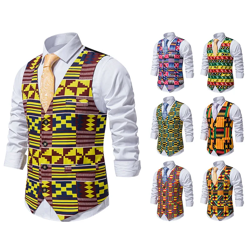 African Clothing Vest Paisley Flower Classic Vest African Wedding Dress Fabrics Big Vest African Men Clothing