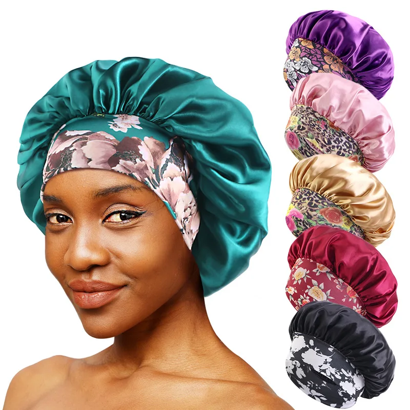 Wholesale Luxury Ladies Silk New Designer Bonnets Custom Logo Printed Fedora Sleep Hair Hats Women Wraps Silk Hair Bonnet