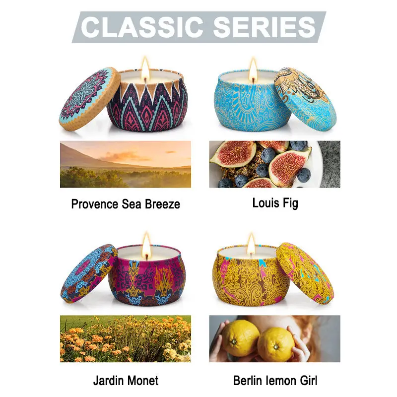 Top Selling Wholesale Luxury Private Label Gift Set Metal Aroma Tins Jar Natural Soy Wax Scented Candles