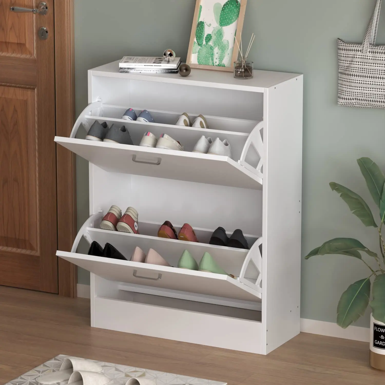 Engineered Wood Modern Shoe Storage Cabinet Shoe Cabinet with 2 Flip Drawers Space-Saving for Entryway Large Capacity Shoe Rack