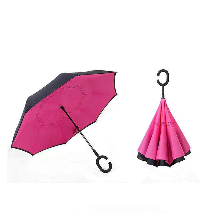 
Reverse Inverted folding C-shaped handle umbrella solid color durable umbrella 