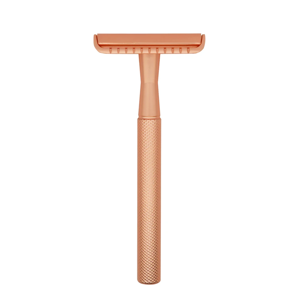 high quality women rose gold metal razor double edge blade brass metal handle shaving safety razor