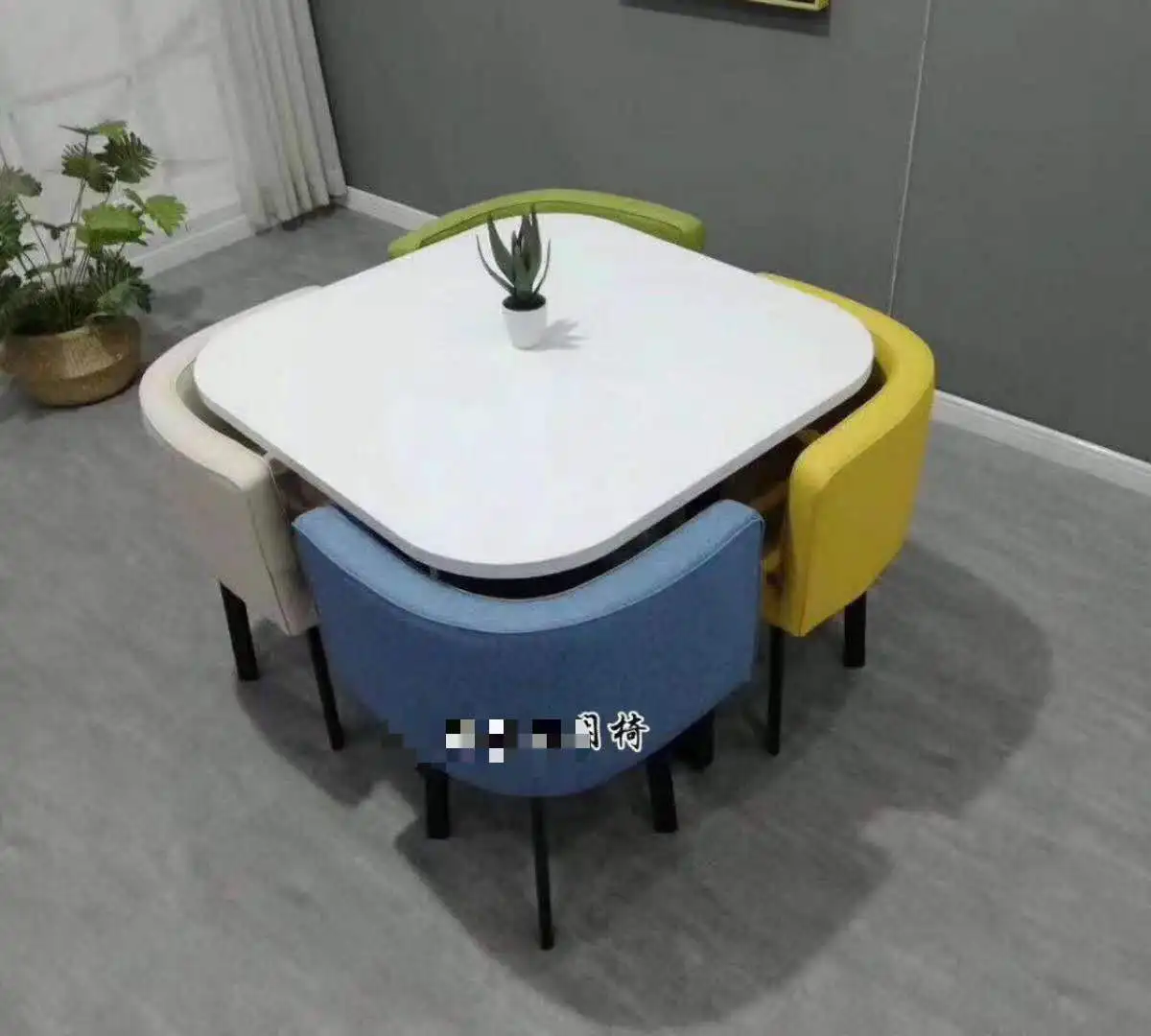 wooden transfer print five pieces dining chair and square table for dinning