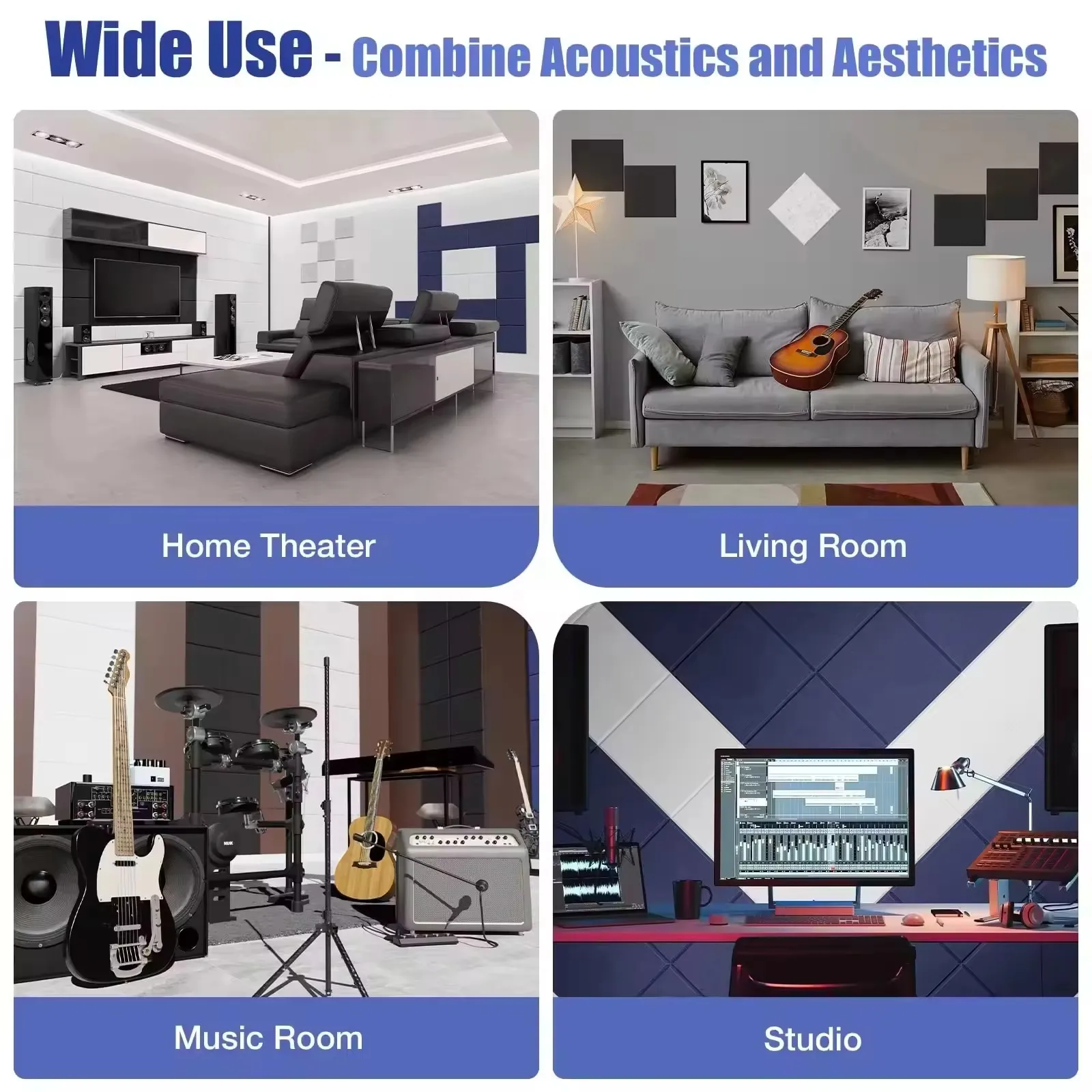 MQ 24 x 12 x 2 Inch Soundproof Fiberglass Sound Panels Absorbing Fabric Wrapped Panel for Studios, Office, Home Theater