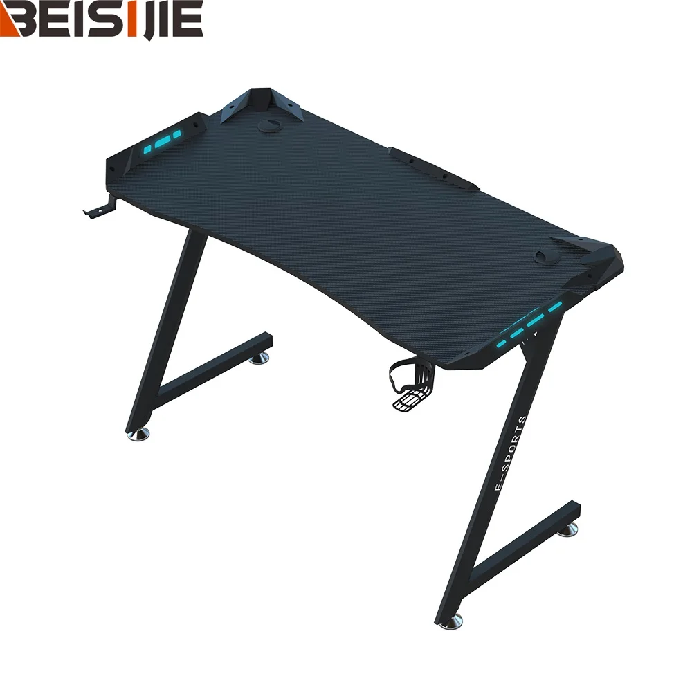 Beisijie Ergonomic Home Office Furniture Z-Frame Metal Base RGB Gamer Gaming Table with Accessory