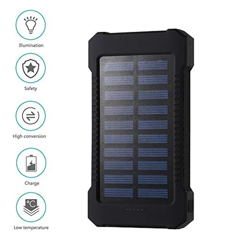 LAIMODA pawar portable power bank chargers mobile solar charger 10000mah portable power bank solar phone charger with Led light