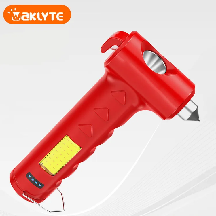New Product Hammer Safety Flashlight Work Torch Light Multi-function Usb Charging Hammer Led Flashlight Red 60 90 ABS USB Micro