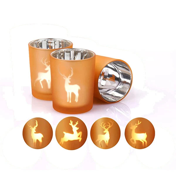 Christmas Votive Tealight Candle Holder Glass Decorative Mercury Deer Candle Holder Bulk for Table Centerpieces