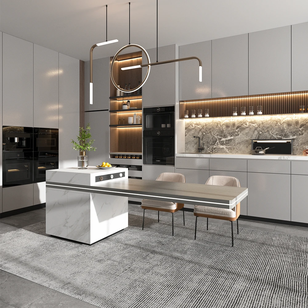 Современный дизайн, столешница из спеченного камня, подвесной плавающий кухонный роскошный островный стол
