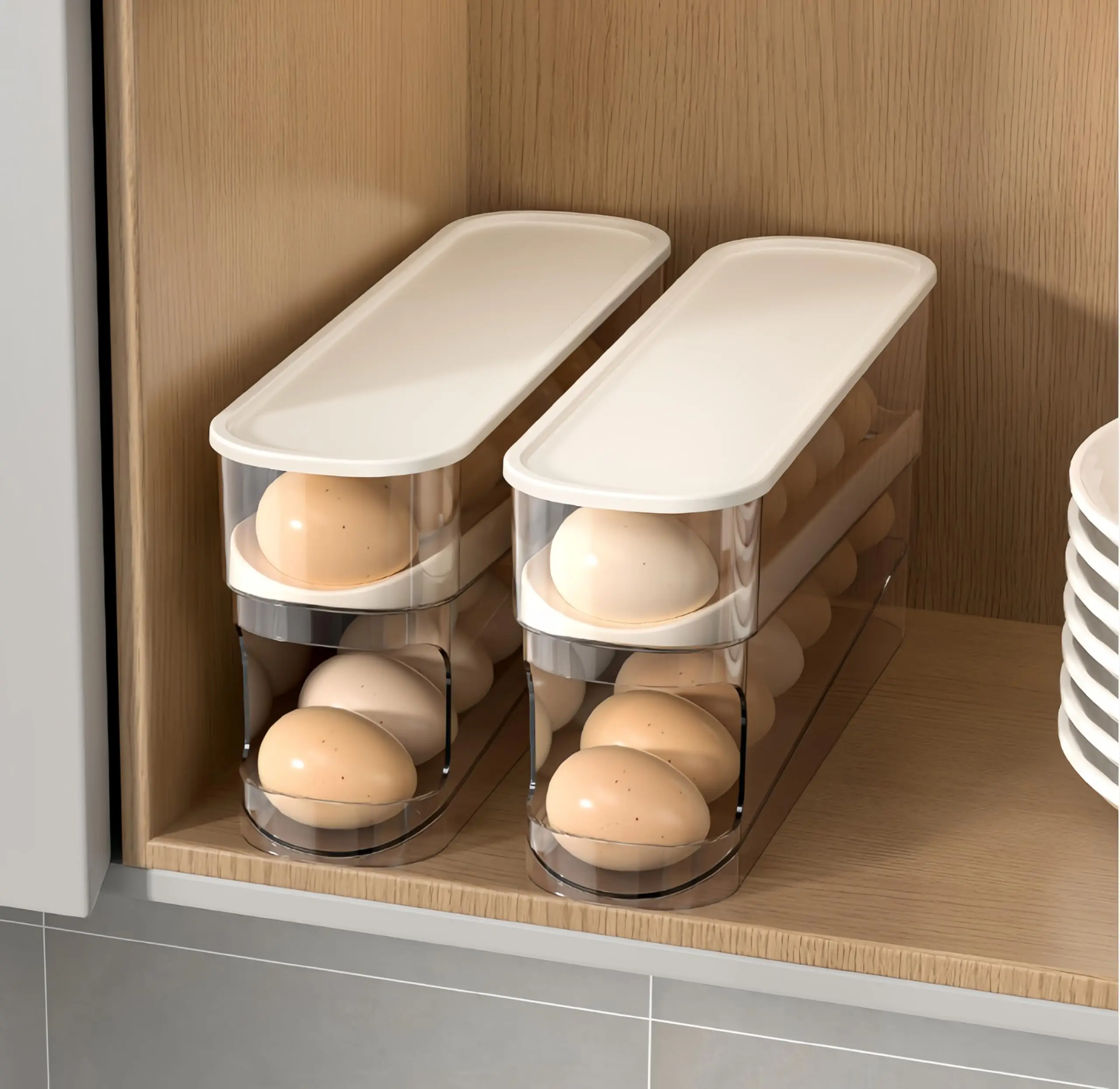 Fridge Organizers and Storage Auto Rolling Fridge Egg Organizer Space Saving Eggs Dispenser Refrigerator Egg Holder Container