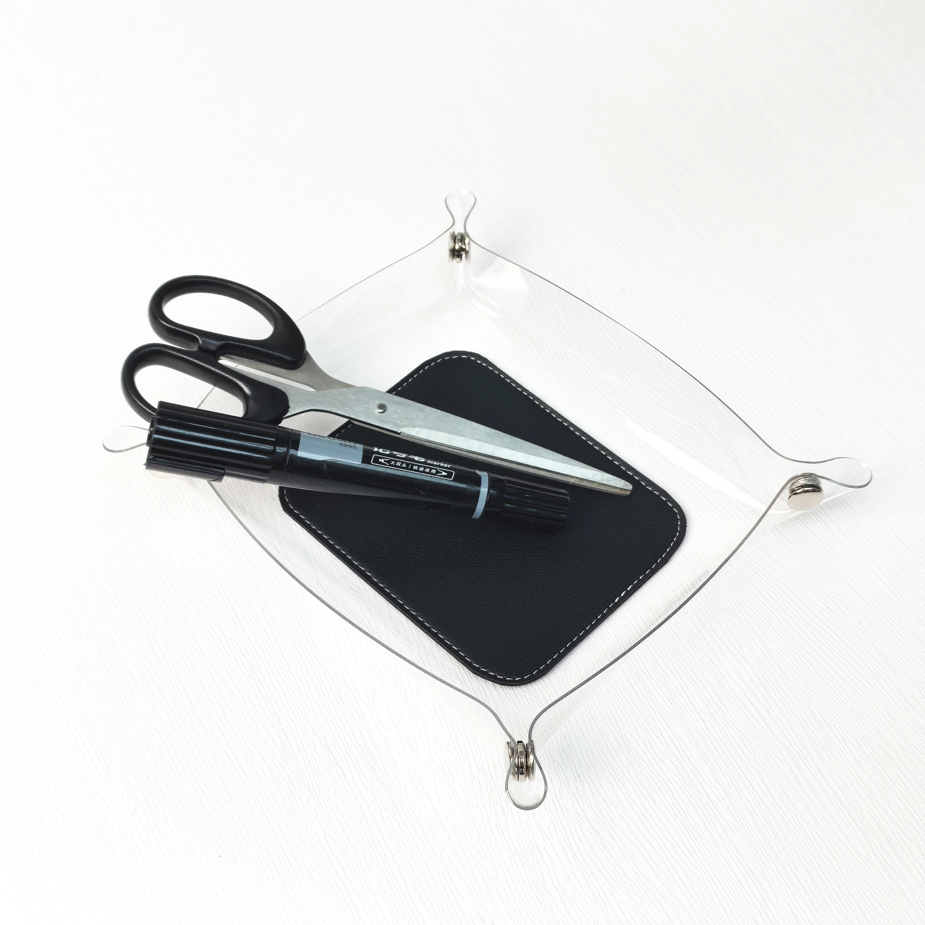 PVC Jewelry Display Tray Holder PU Leather Coin Keys Storage Bag Dice Trays Tableware Necklace Rack Holster