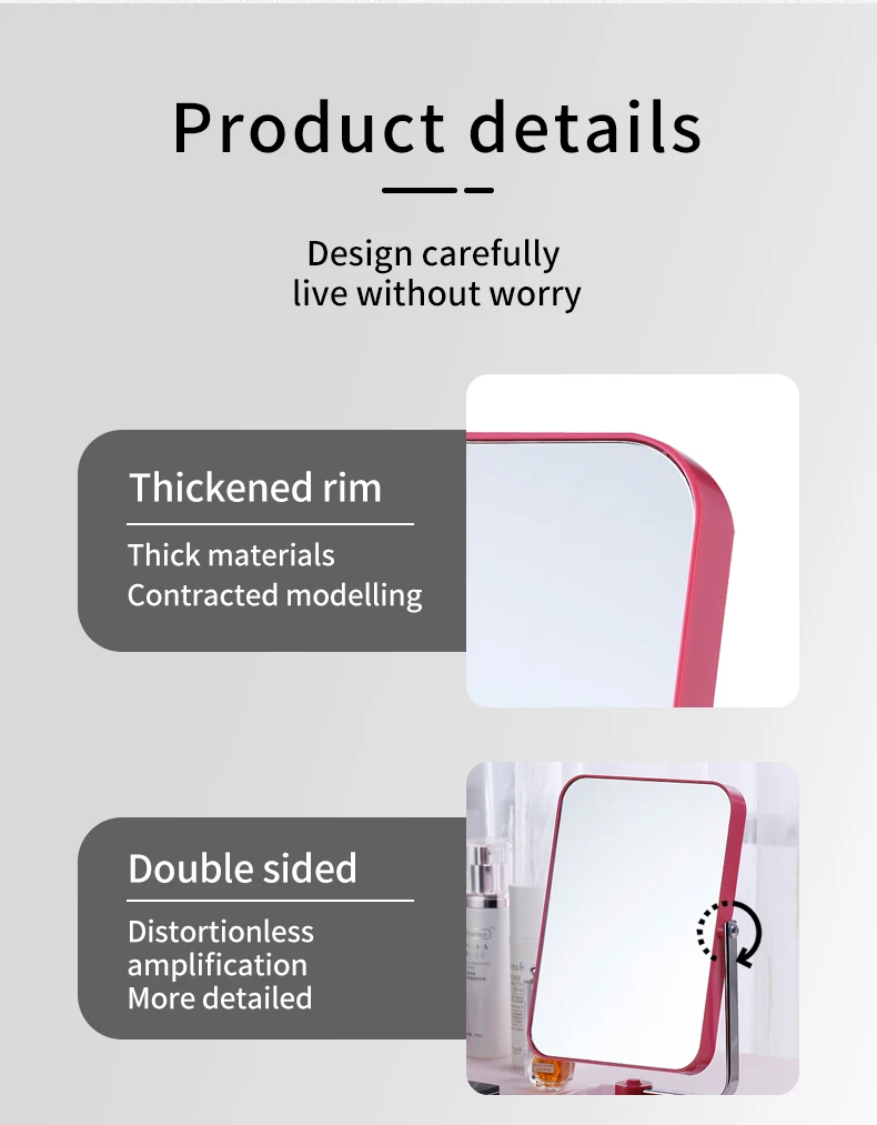 Square Plastic Tabletop Cosmetic Mirror 360 Degree Rotation Double-Sided  Non LED Light for Desk Bedroom Office Use