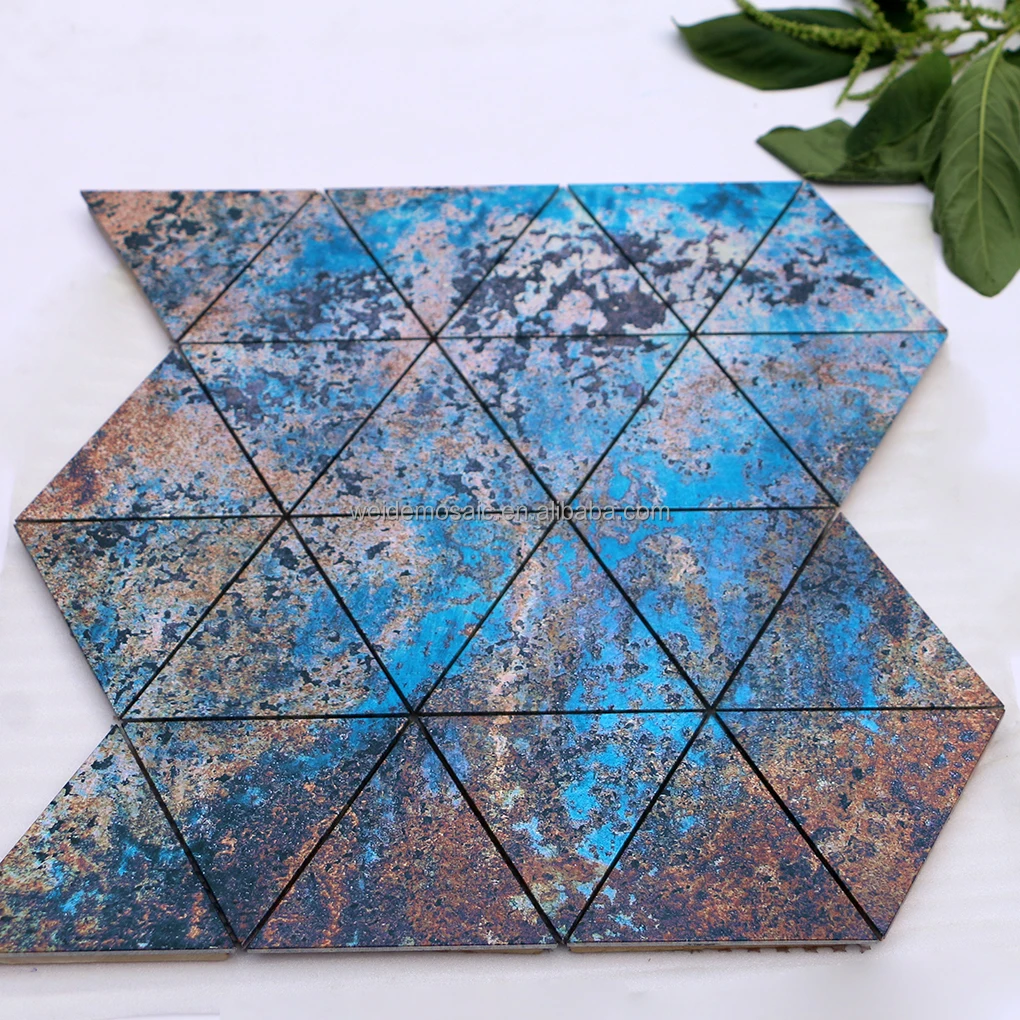 Antique Colorful Triangle Aluminum Mosaic Porcelain Tile Mixed Color Triangle Metal Mosaic Tile