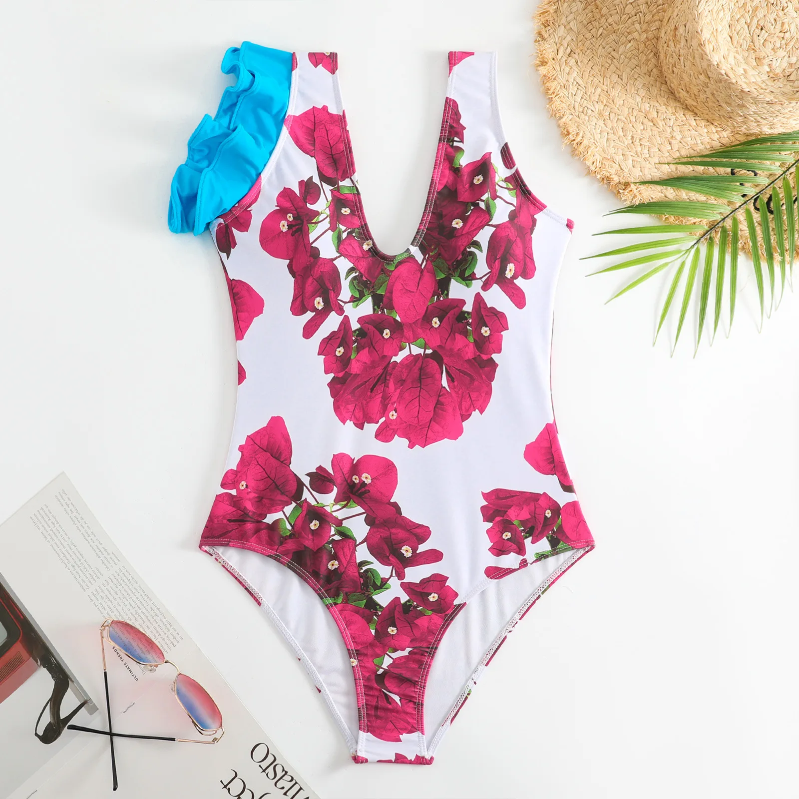 2024 New Ruffle Tie-Dye Print Swimwear One-Piece Swimsuit With Matching Cover Skirt Vintage Modest Swimwear Women