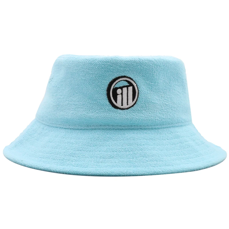 Custom Stylish Hot Sale Sky Blue Embroidery Terry Towel Bucket Hat