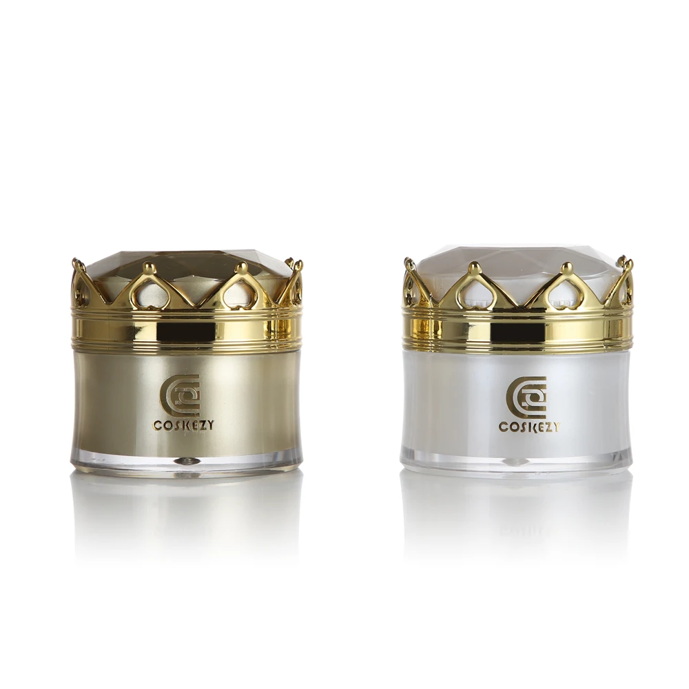 Luxury acrylic cosmetic cream containers 5g pearl white gold acrylic jars with crown spiral lid