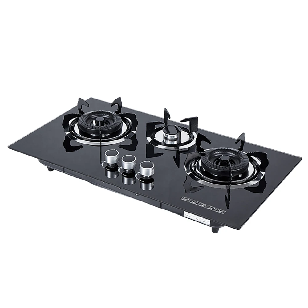 Professional Quality Custom Kitchen Built-in Glass Gas Stove Three Burner Cooktop Stove