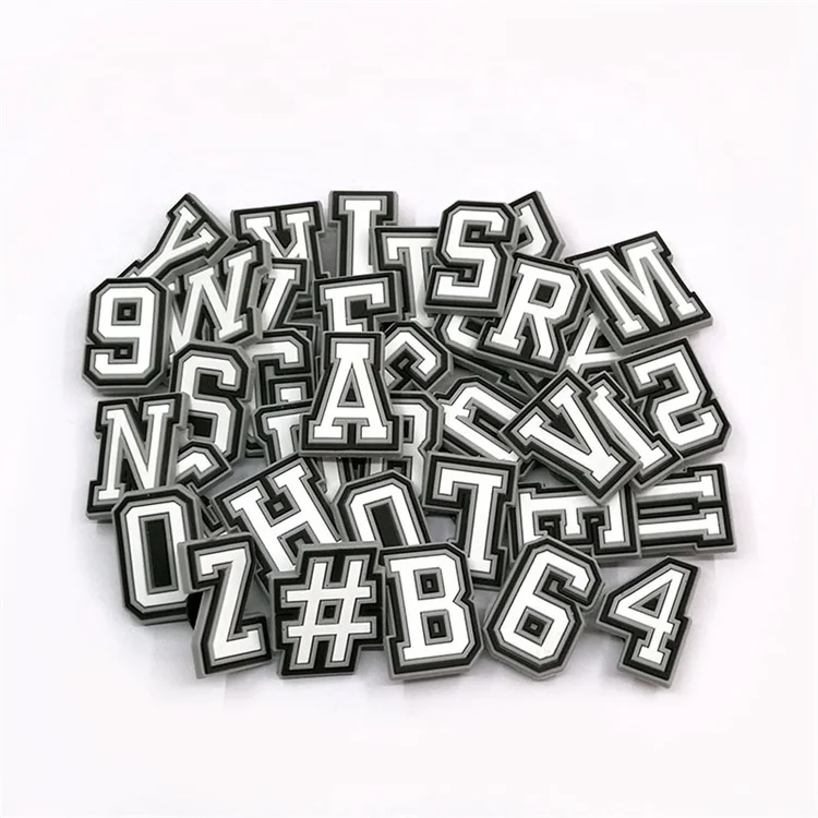 Eco-friendly Custom Numbes letters Soft PVC Shoes croc buttons Sandals shoe charms for clogs