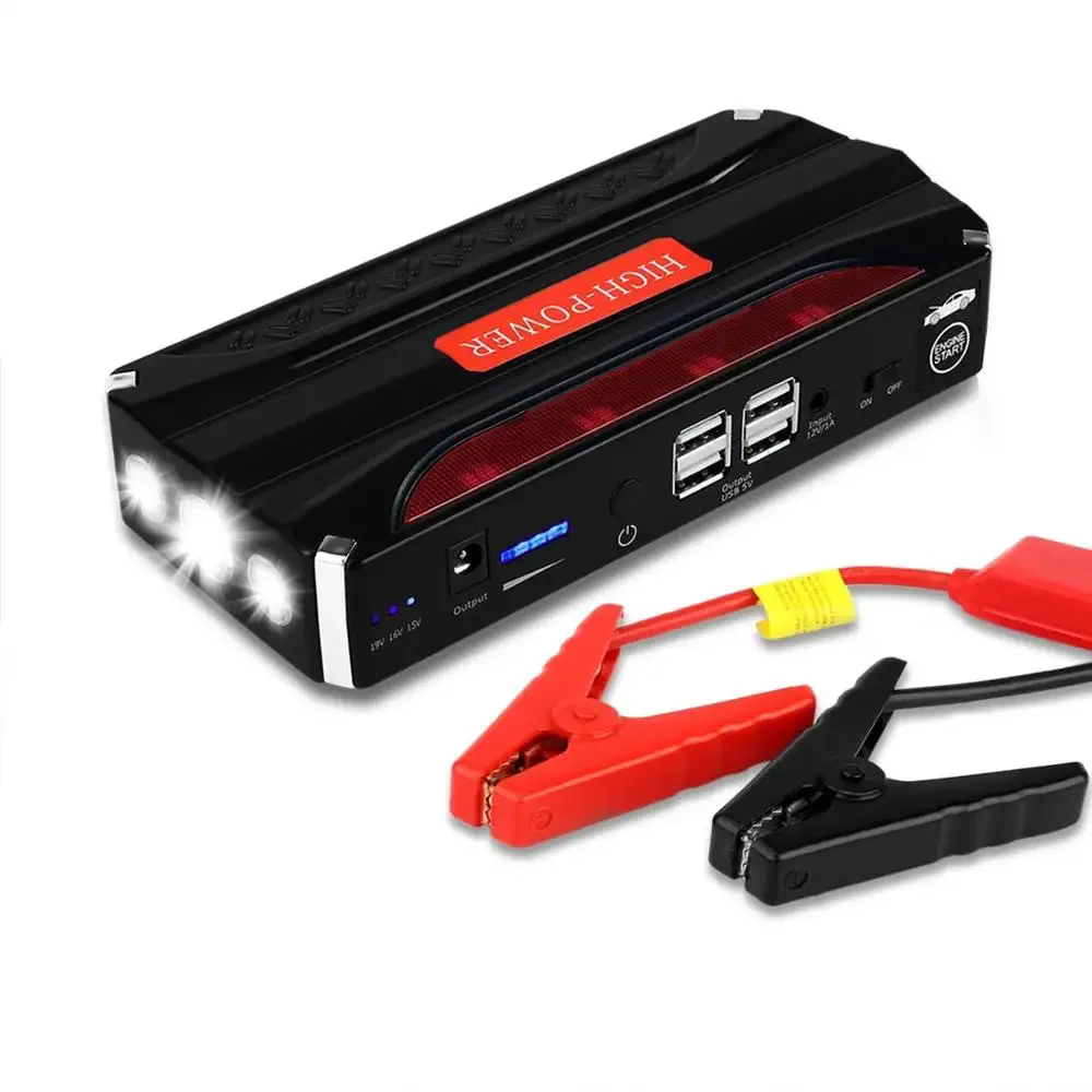 Portable Emergency Mini Car Jump Starter Power Bank - 6000mAh Capacity, 4 USB Ports, with 600A Peak Jump Starting Capability