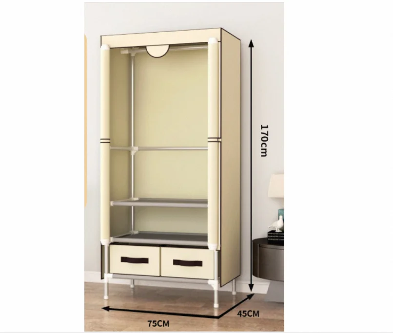 Factory Direct Portable Foldable Wardrobe Strong Steel Tube Frame Assembled Cabinet Grey Navy Blue Pink Plastic Cover Clothing