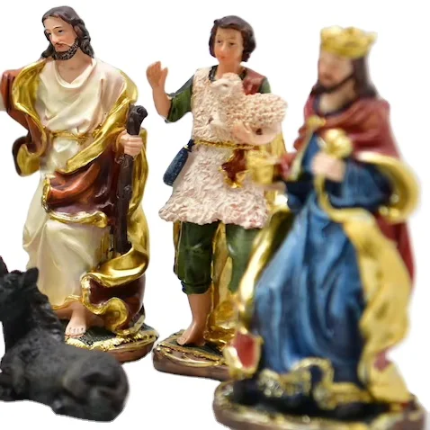 Nativity Scene Set Christmas Figures Modern Polyresin Figurines Manger Baby Jesus 11 Piece Set