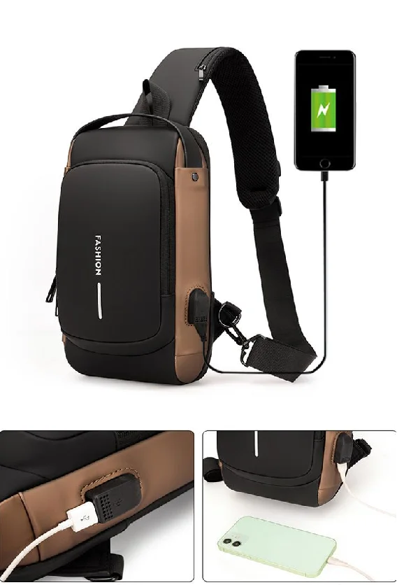 Factory Custom Men Fashion Anti-theft Waterproof Sport Chest Bag Multi-function Man Single Shoulder Bag with USB and Locked Code