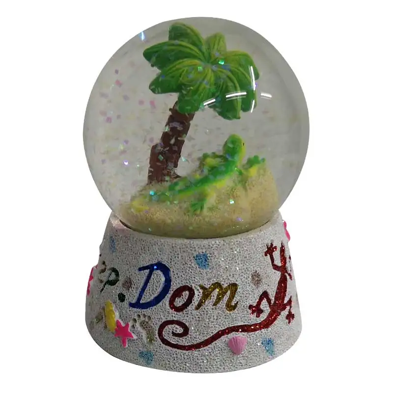 Производитель, низкая цена, оптовая продажа, океан, пейзаж, пальма, изделие на заказ, блестящий водяной шар, полирезиновый Снежный водяной шар