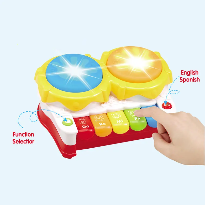 Kids puzzle hand drum toy baby piano musical instrument toys with English and Spanish