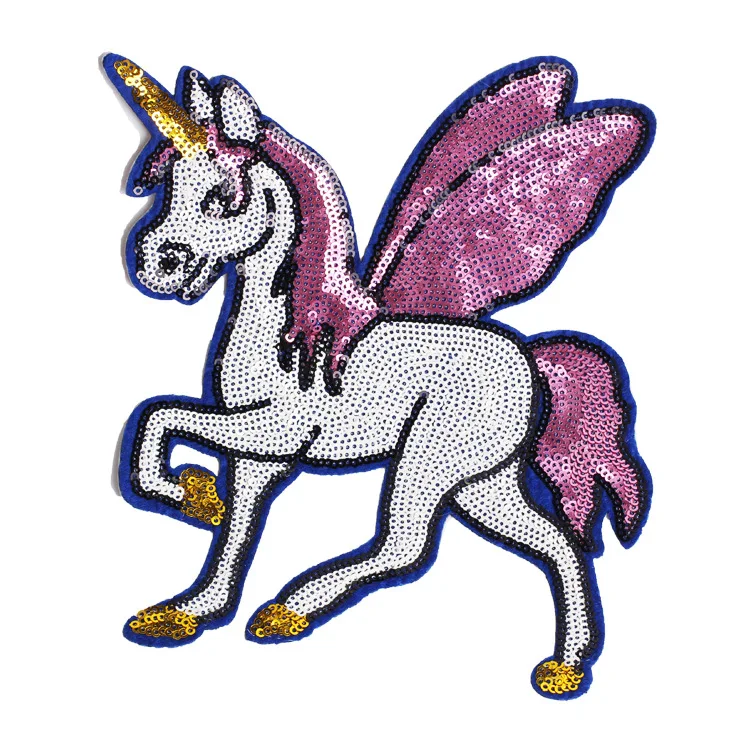 GUGUTREE embroidery Sequined big horse patch animal cartoon unicorn patches badges appliques for clothing ZK-121