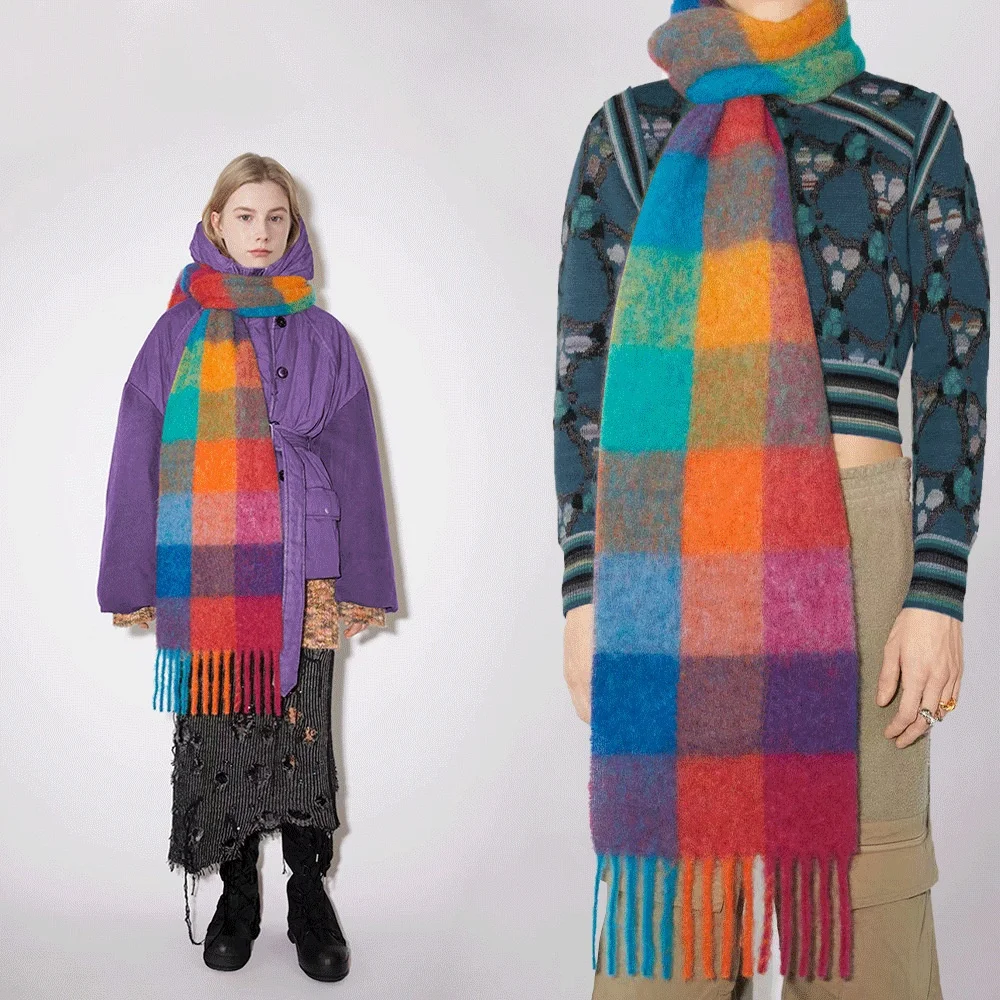 Высококачественный клетчатый шарф новая Длинная зимняя шаль для женщин вязаные шарфы весеннего сезона оптовая продажа